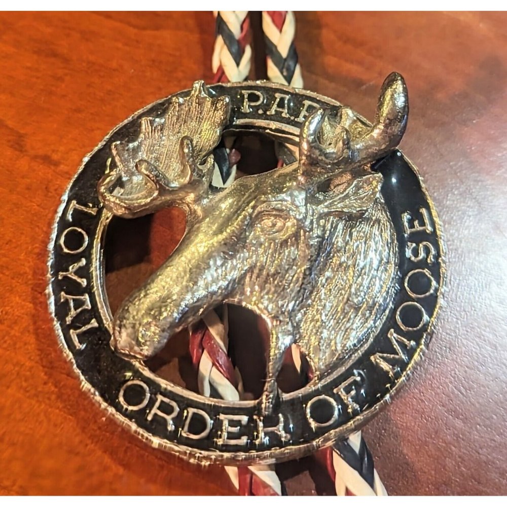Vintage PAP Loyal Order of Moose Bolo Tie Necktie Silver Tone - Picture 2 of 5